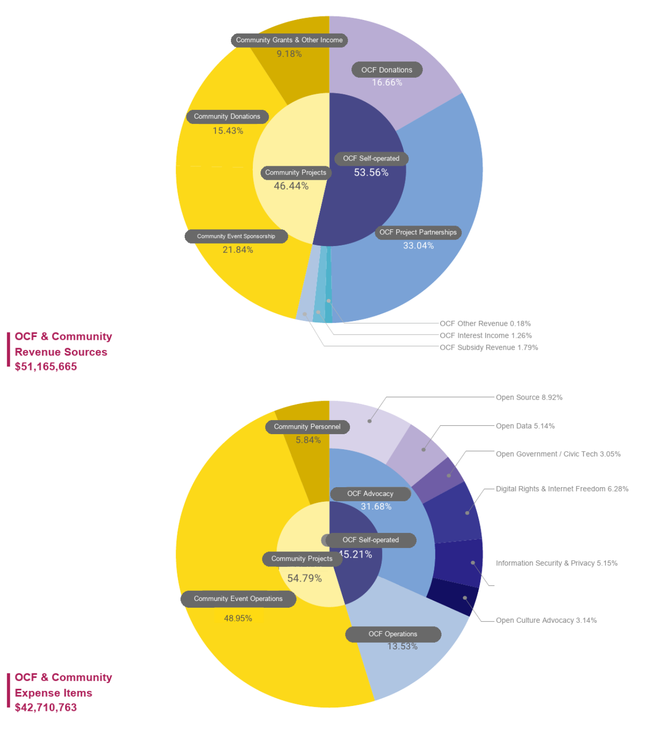 2025 financial report pie charts for income and expenses