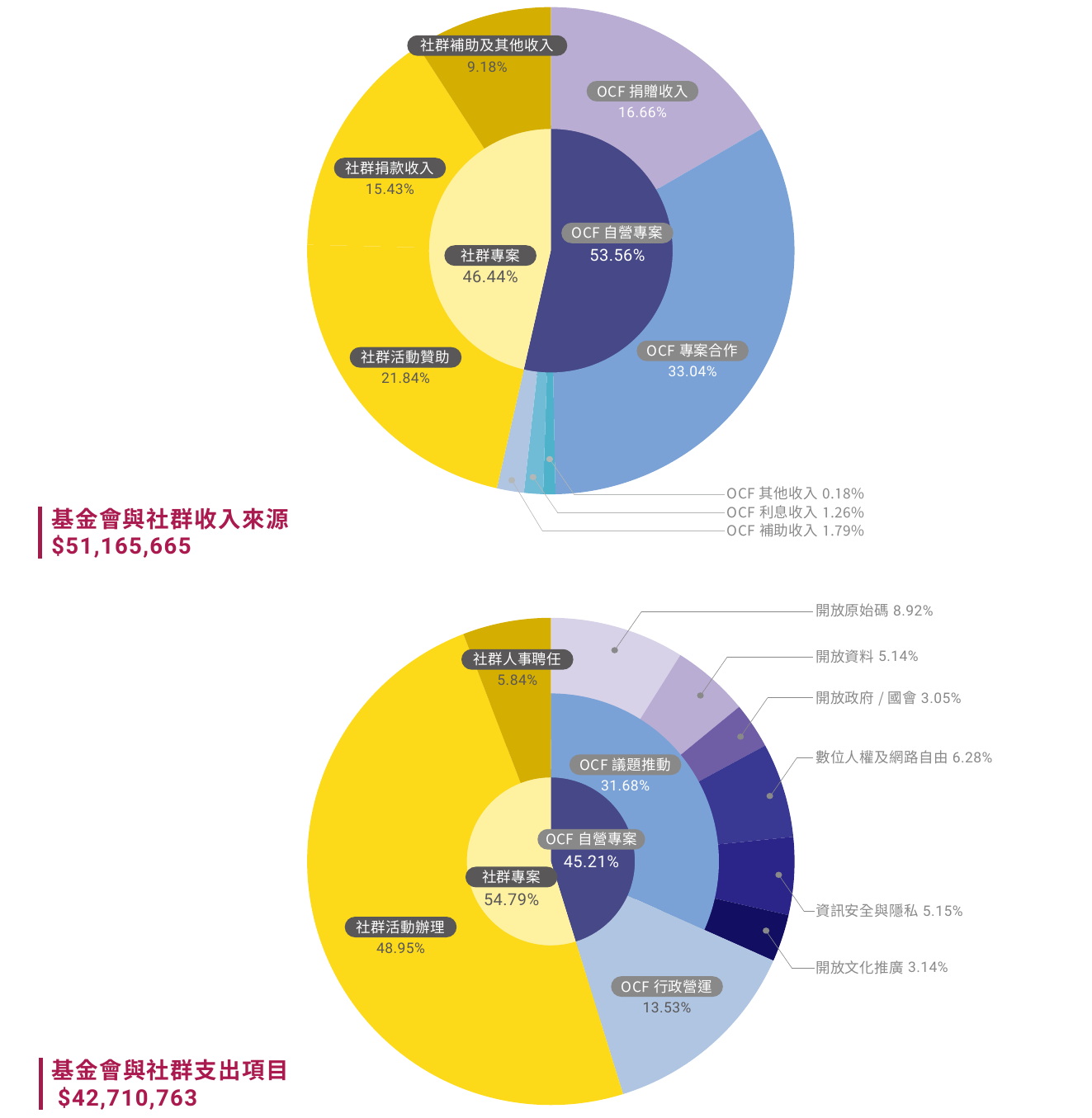 2025 年財務報告收入與支出圓餅圖