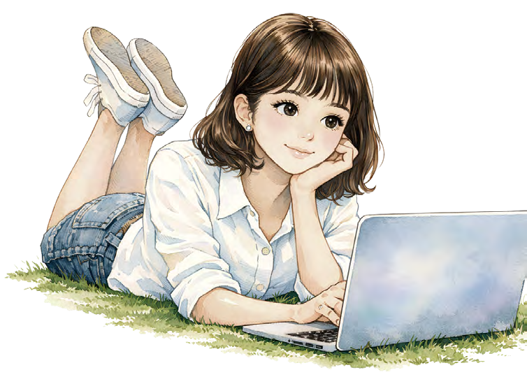 A girl using a laptop on the closing page