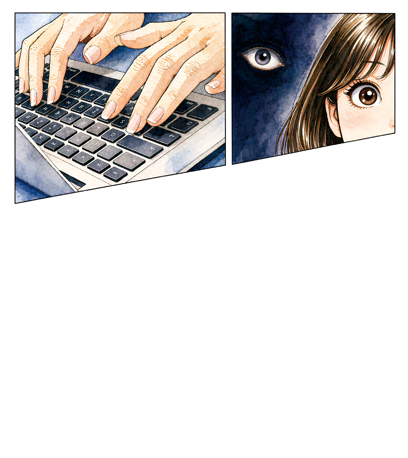Illustration detail of a keyboard, gaze, and personal data surveillance