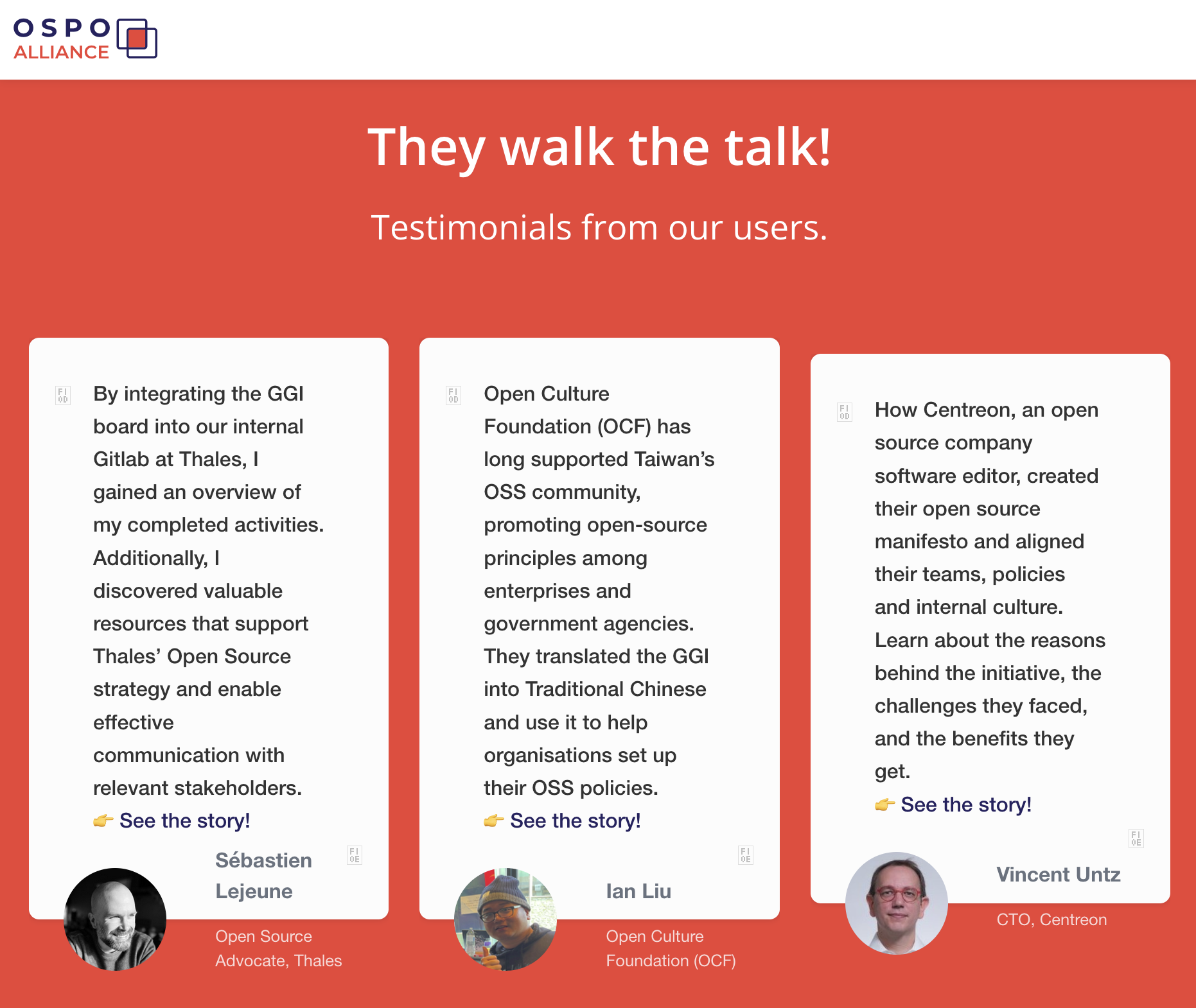 OCF 於 OSPO 聯盟的分享，資料來源：OSPO Alliance 首頁