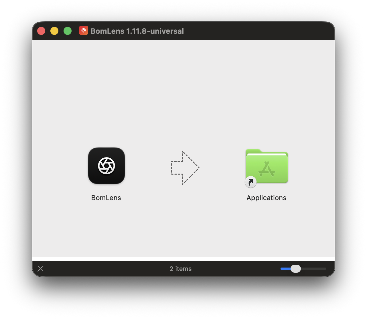 BomLens 的 macOS 桌面程式安裝畫面